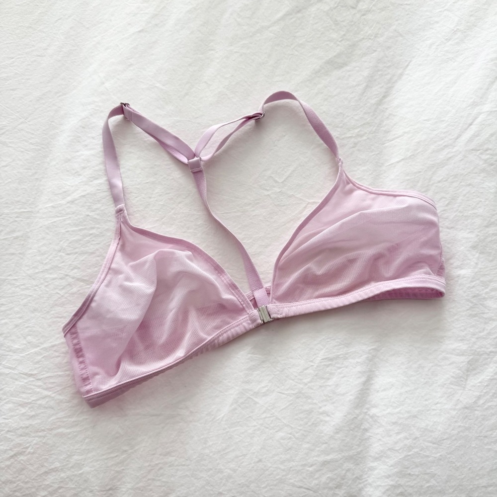 Negative Underwear Sieve Racerback Mesh Bra Pink Sheer Wireless Bralette XS - Picture 2 of 4